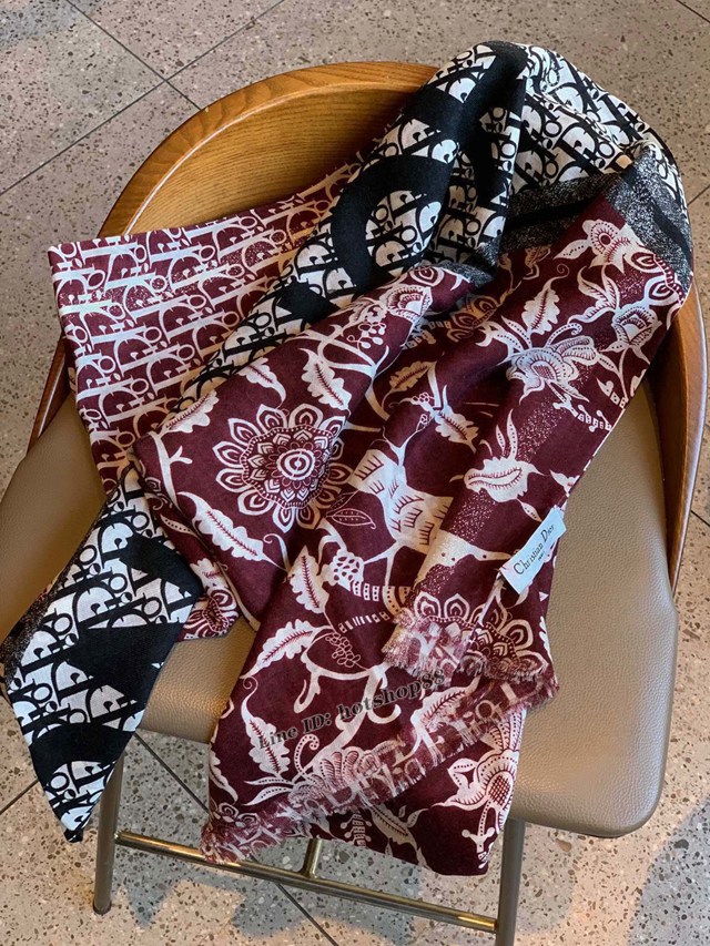 Dior專櫃新款D銀絲拼花紋迪奧客供銀絲羊絨面料長巾 mmyj1632